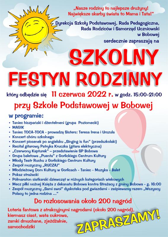 Szkolny Festyn Rodzinny – sobota, 11 czerwca 2022 przy Szkole Podstawowej w Bobowej