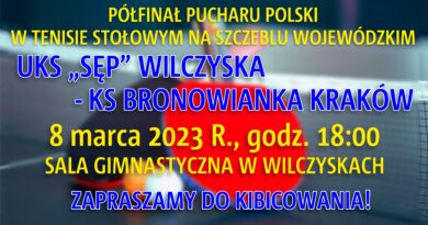 UKS „Sęp” Wilczyska – KS Bronowianka Kraków – 8.03.2023 r. – zaproszenie