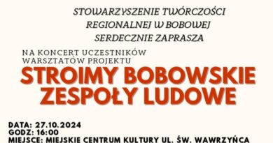 Koncert uczestników warsztatów projektu „Stroimy bobowskie zespoły ludowe” 27.10.2024 16:00 MCK