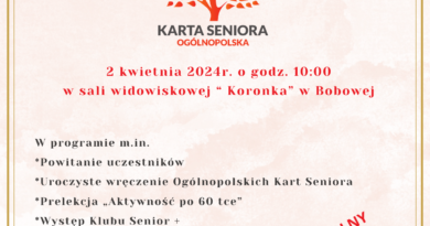 Zaproszenie na inaugurację Ogólnopolskiej Karty Seniora dla mieszkańców gminy Bobowa